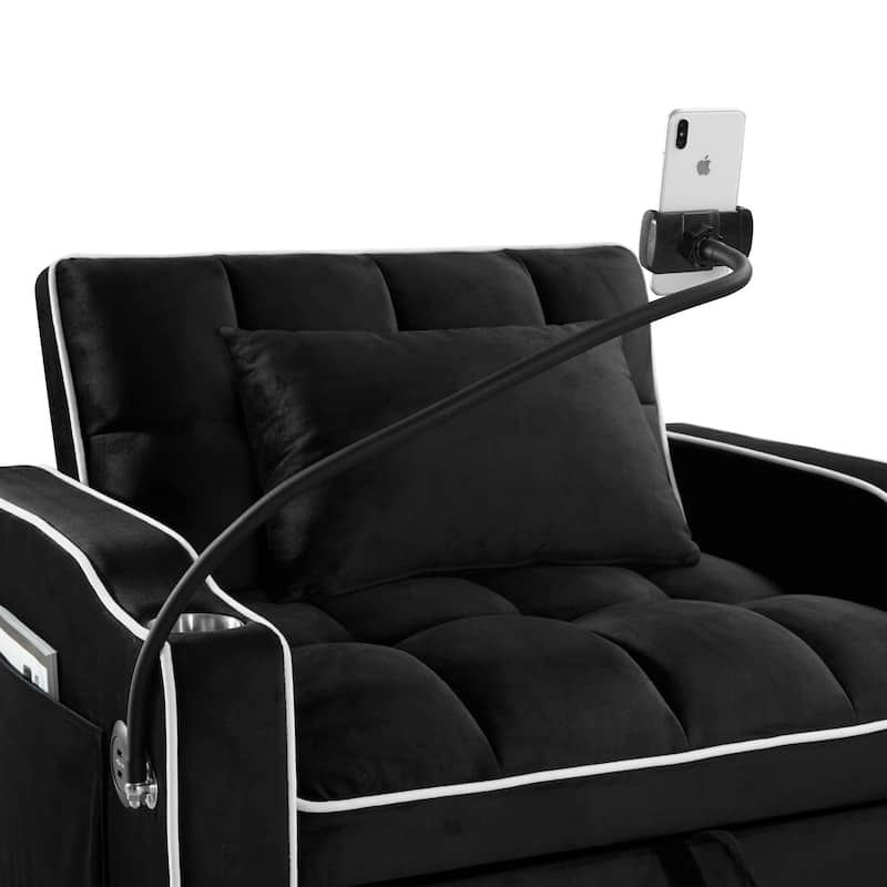 Velvet Single Convertible Sofa Bed with USB Charging Port