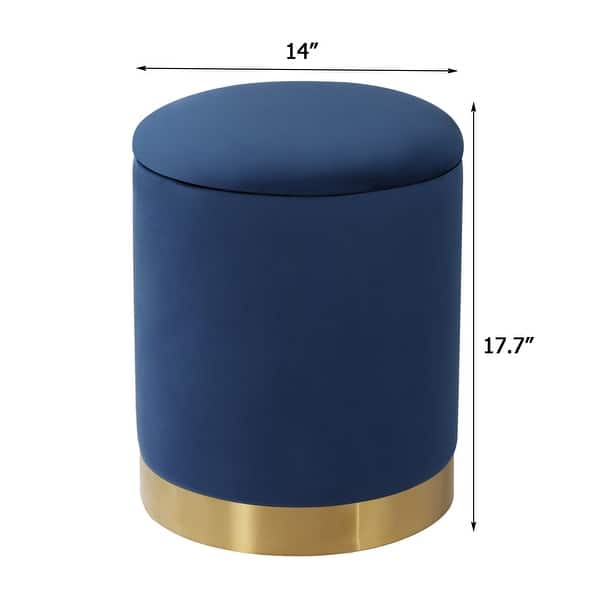 dimension image slide 5 of 8, Adeco Round Storage Ottoman Footrest Stool Velvet Gold Plating Base
