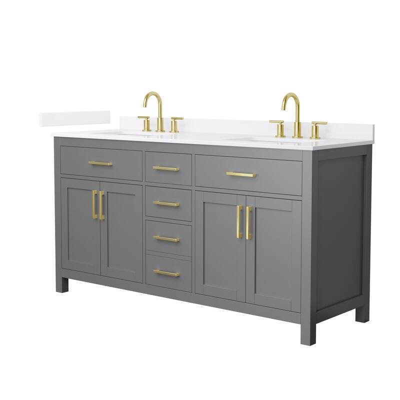 Wyndham Collection WCG2424-66D-QTZ-US3MXX Beckett 66" Free Standing - Dark Gray / White Quartz Top / Brushed Gold