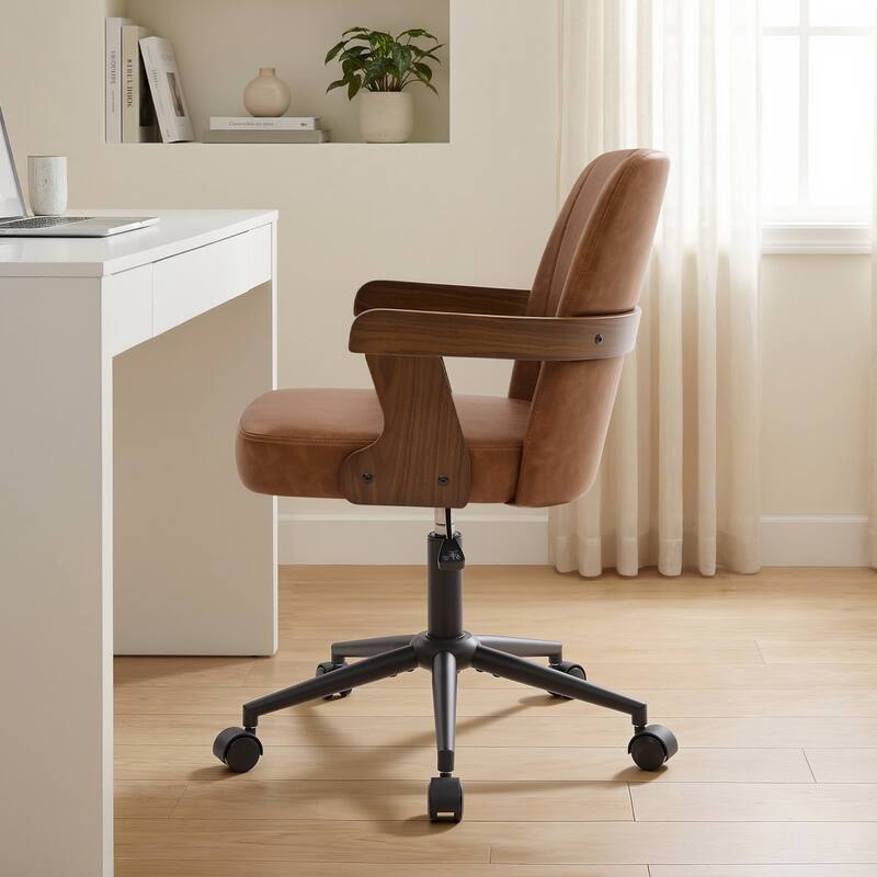 Swivel Home Office Chair Adjustable Height Desk Chair with Wheels and Armrests - 32.7"-36.6"H x 19.9"W x 22.8"D