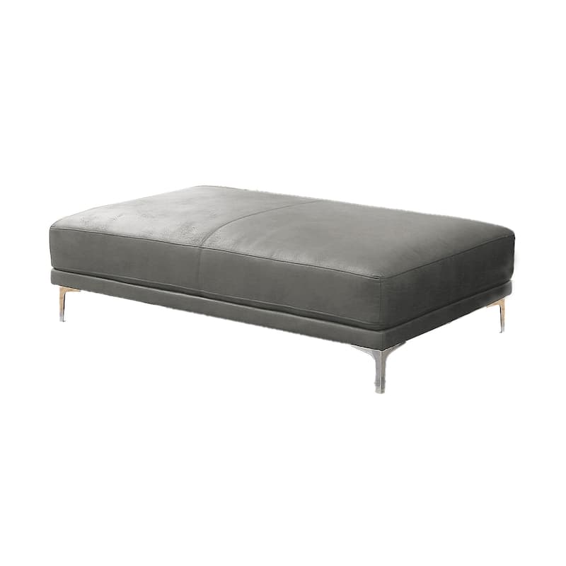 Leatherette Ottoman with Sleek Metal Feet, Gray