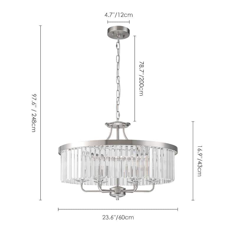 Modern Glam 6-Light Nickel Drum Crystal Chandelier/Pendant Light - 23.62 in. W x 16.92 in. H