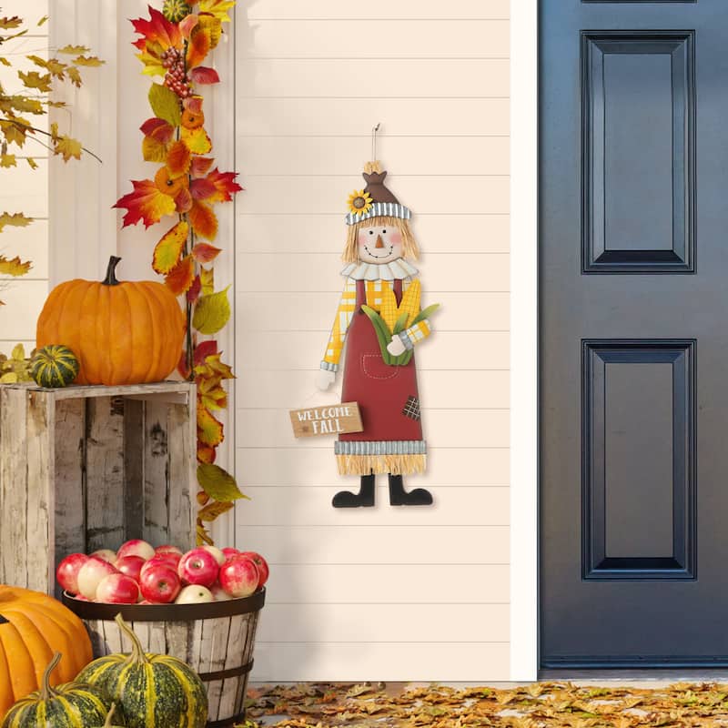 Glitzhome Fall Metal Scarecrow Yard Stake Standing/Hanging Decor for Thanksgiving