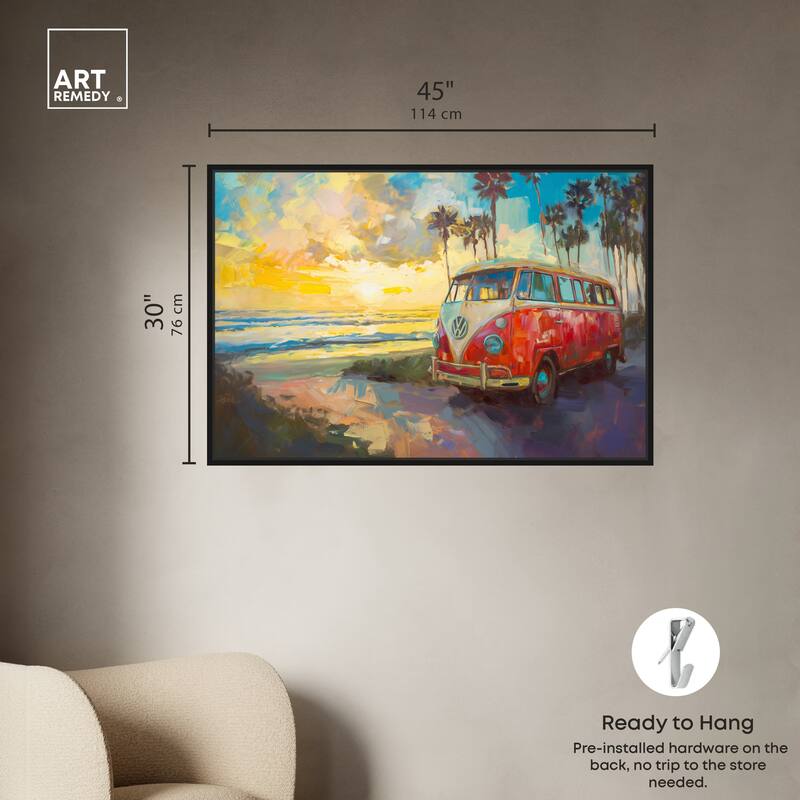 Art Remedy Memories At The Beach Framed Colorful Coastal 1 Piece Canvas Wall Art