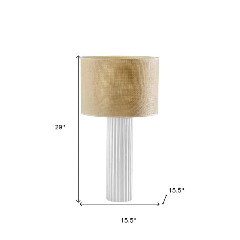 HomeRoots 29" White Ceramic Cylinder Table Lamp With Beige Drum Shade - 15.5