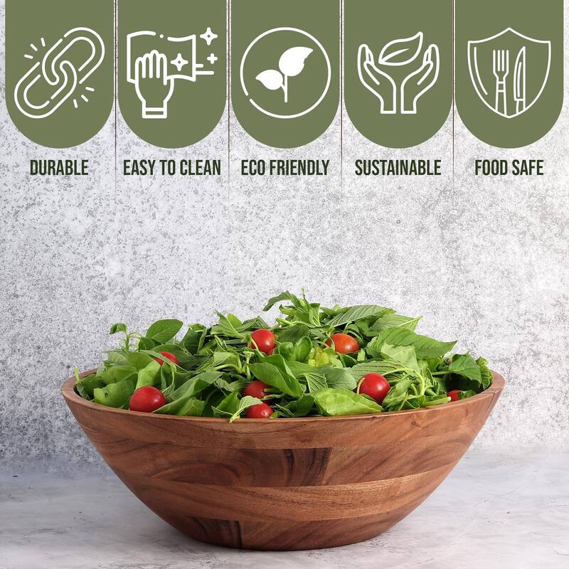 Wooden Salad Bowl Set - Food Safe & Sustainable Decorative Bowl - Wood Bowl for Fruits & Salads