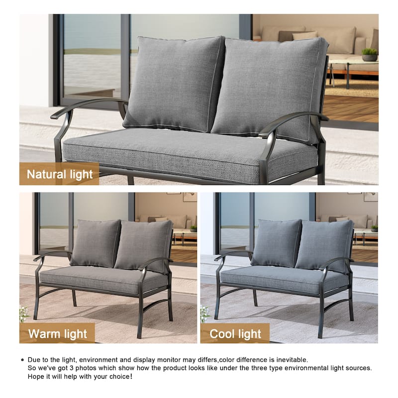 Outdoor Patio Metal 74" W Sofa/ 50" W Loveseat with Cushions