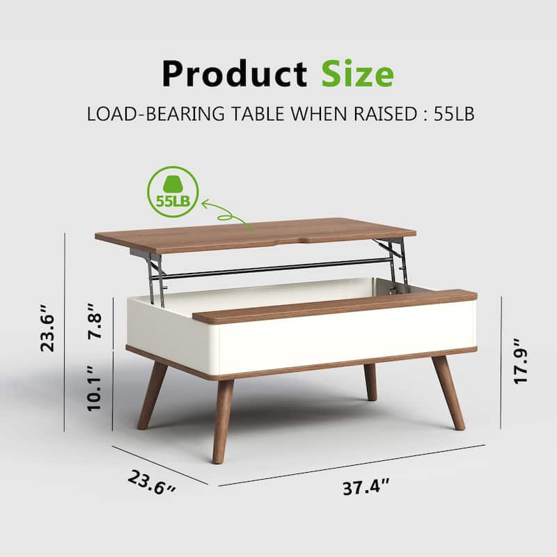 Elevatelux Rectangle Lift Top Square Coffee Table With Storage 37 x 23.5''