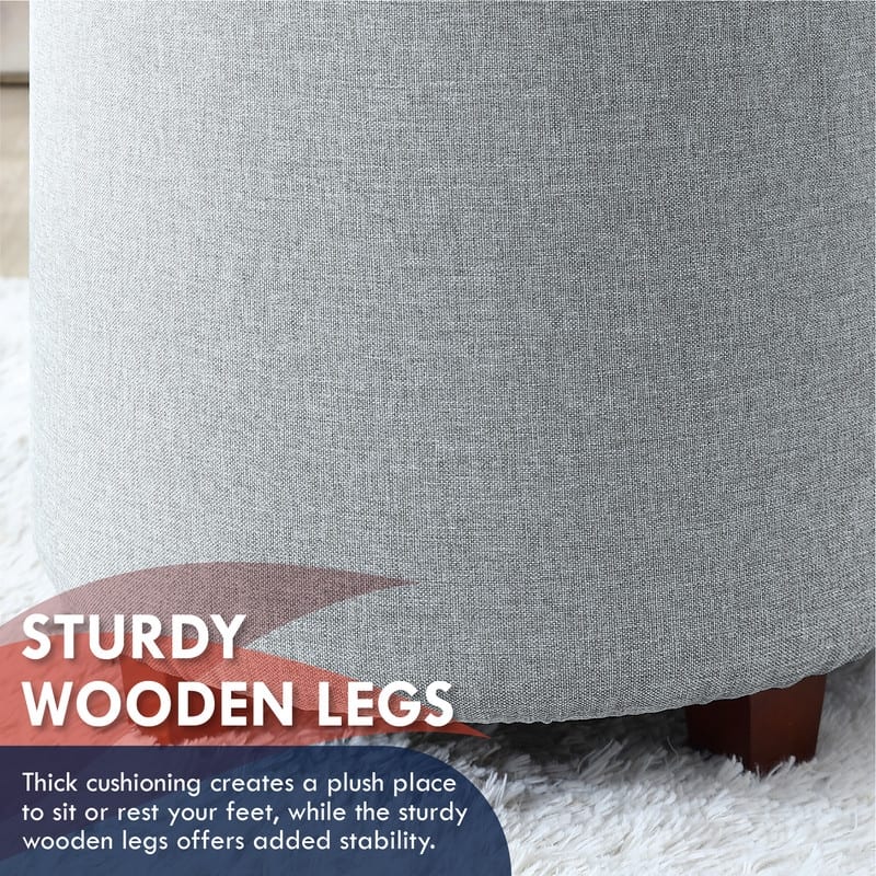 Ornavo Home Lawrence Round Storage Ottoman with Lift Off Lid and Tray Lid Coffee Table