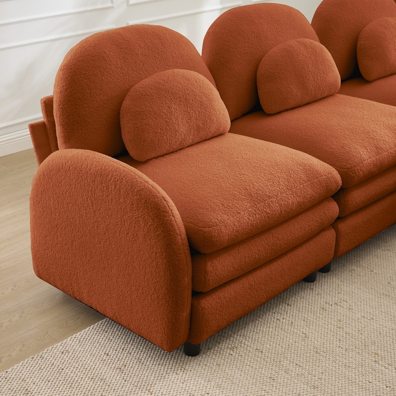 98.2" Teddy Fabric Sectional Sofa with Curved Pillows and Ottoman