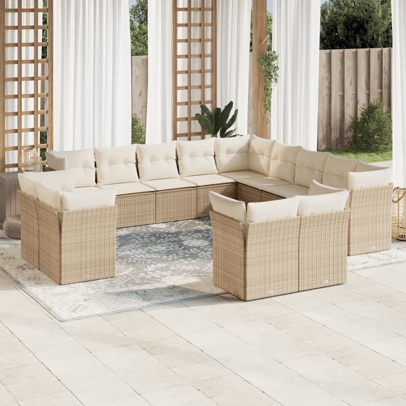 vidaXL Garden Sofa Set Beige, Cream White PE Rattan, Powder-Coated Steel - 24.4 x 24.4 x 27.2