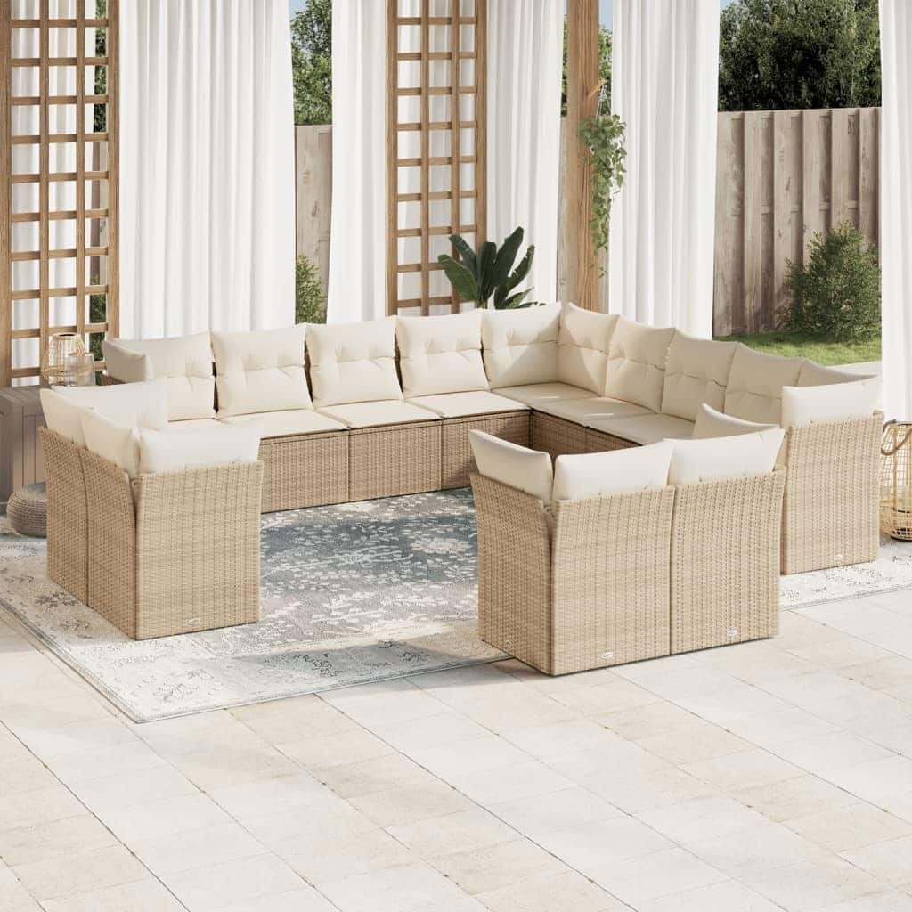 vidaXL Garden Sofa Set Beige, Cream White PE Rattan, Powder-Coated Steel - 24.4 x 24.4 x 27.2
