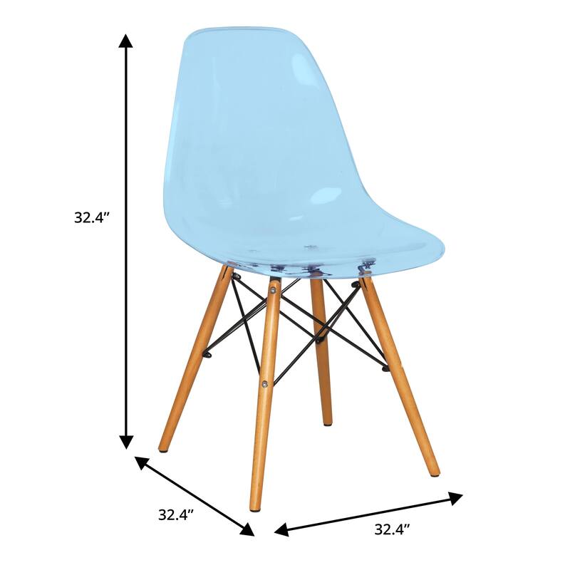 Cresco Acrylic Accent Banquet Side Dining Chair in Solid Beech Wood Legs for Indoor Outdoor Home Office Living Room & Kitchen