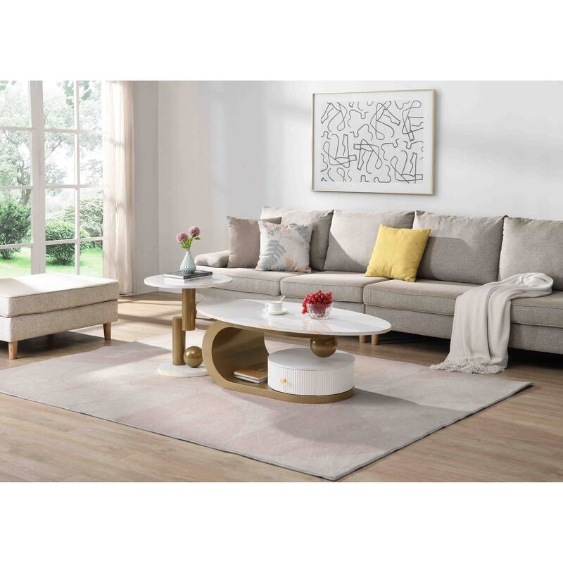 47.24'' W Nesting Coffee Table with Storage for Living Room Oval Cocktail Table