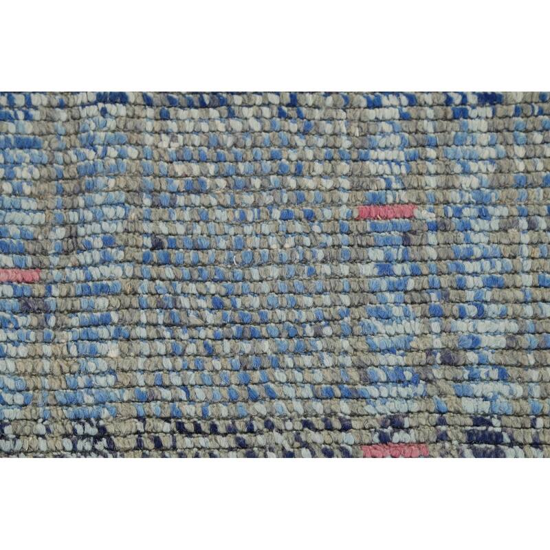 Gray & Blue Striped Moroccan Area Rug Hand-Knotted Wool Carpet - 5'9"x 9'8"