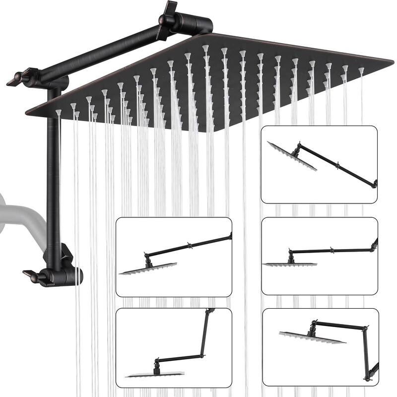 Bathlet 10 inch Rain Shower Head with Height/Angle Adjustable Extension Arm