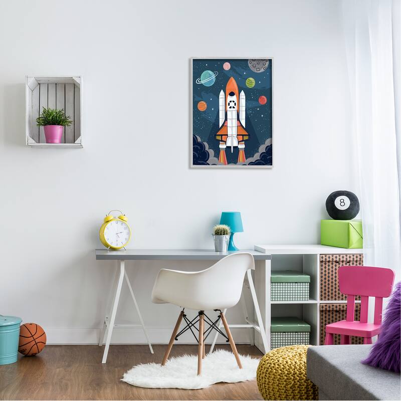 Stupell Rocket Ship Ready for Flight Outer Space Planets Framed Wall Art - Blue