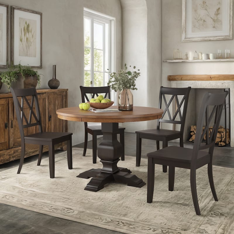 Ronda 45" Round Solid Wood Top Dining Set with X-Back Chairs - Antique Black Table - Antique Black Chairs