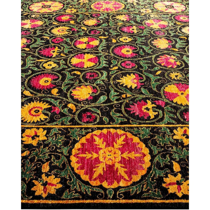 Overton Hand Knotted Wool Vintage Inspired Modern Contemporary Suzani Black Area Rug - 8' 2" x 10' 5"
