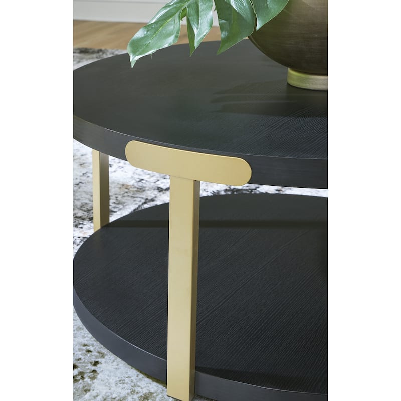 Signature Design by Ashley Shylore Black/Gold Table (Set of 3) - 37"W x 37"D x 18"H