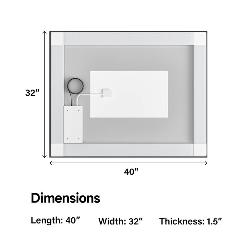 Topcraft Black Framed Tempered Glass Mirror with Dual LED Strip Lighting