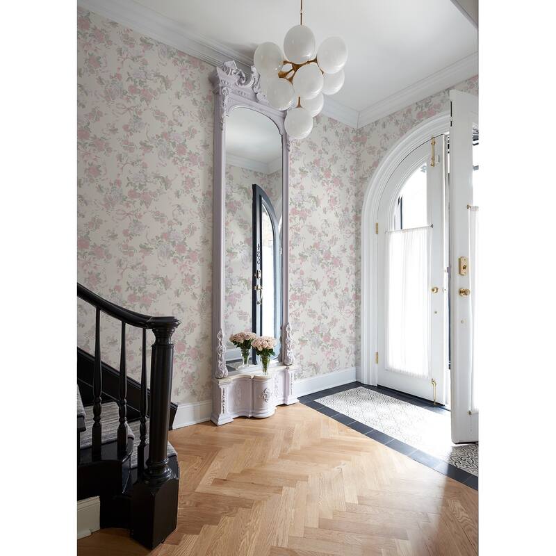 Cabbage Rose Bow Pretty in Pink Ribbons and Roses Wallpaper