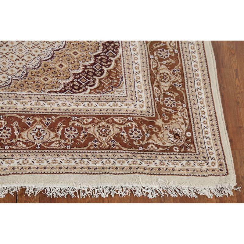 Traditional Tabriz Turkish Area Rug Beige Machine Made Carpet - 6'10" x 9'9"