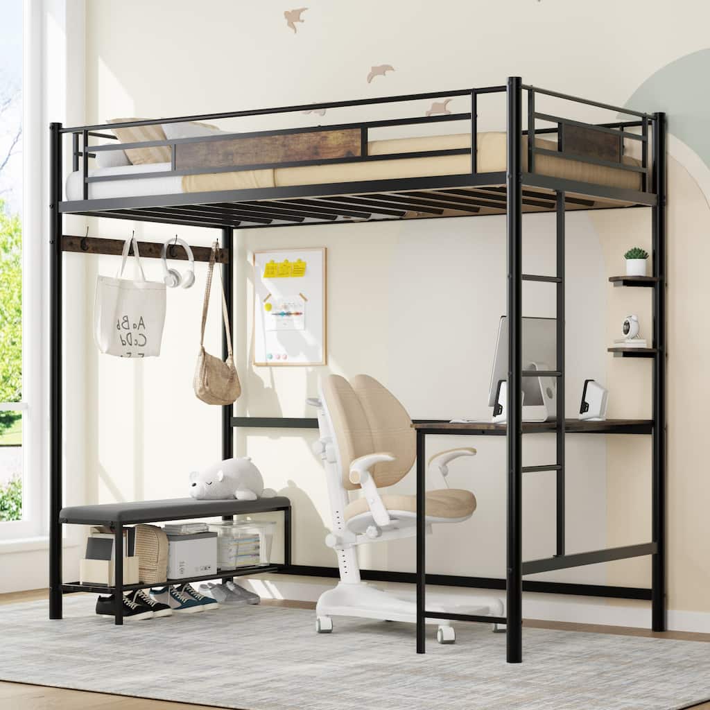 Compact Twin Loft Bed with Desk, Storage, and Charging Station for Space-Saving Rooms