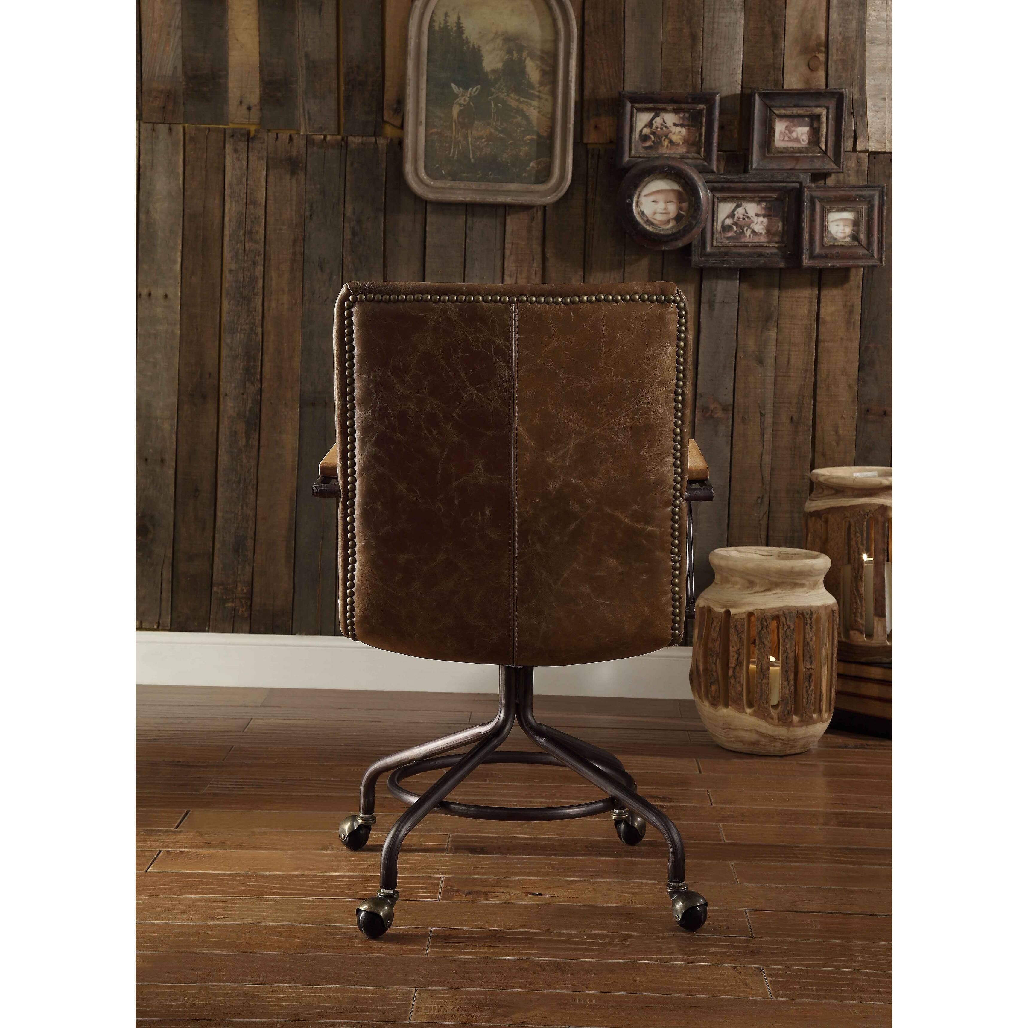 Harith Office Chair in Antique Slate Top Grain Leather, Brown - Bed ...