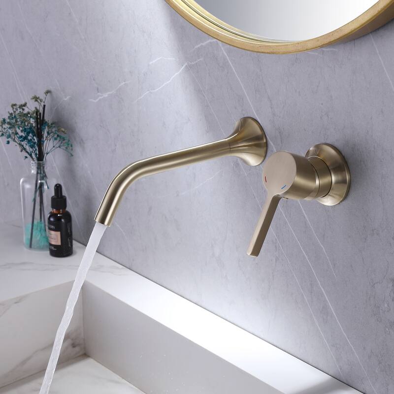 Wall Mounted Bathroom Faucet Two Holes Brushed Gold