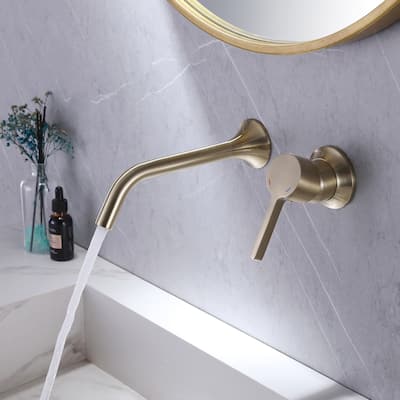 Wall Mounted Bathroom Faucet Two Holes Brushed Gold