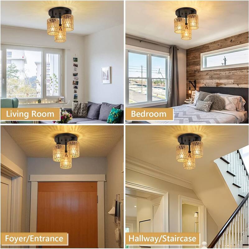 3-Lights Rattan Light Fixture