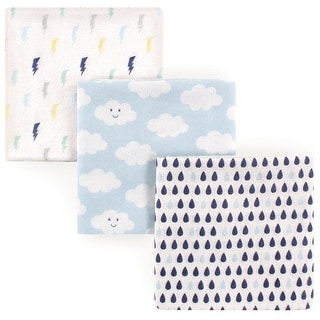 Luvable Friends Baby Boy Cotton Flannel Receiving Blankets, Clouds, One Size - Boy Clouds 3-Pack - One Size
