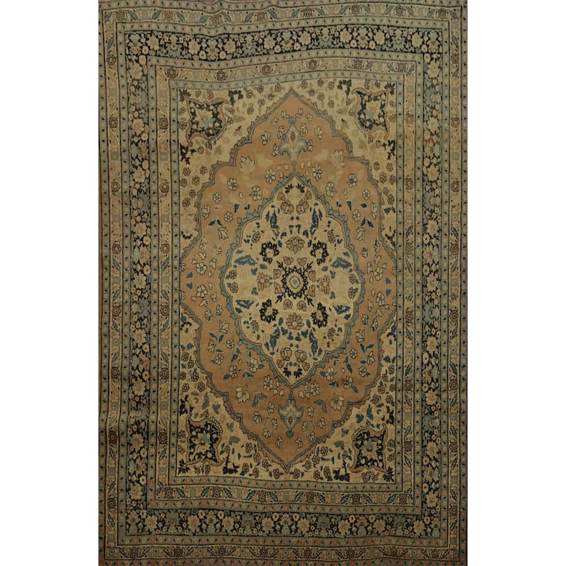 Hand Knotted Oriental 100% Wool Carpet Traditional Floral Oranges & Rust Tabriz (Haj Jalili) Area Rug - 6' 1'' X 4' 5''