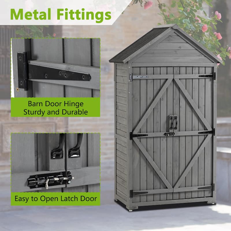 68.89"H Outdoor Garden Wood Tool Shed with Shelves and Latch