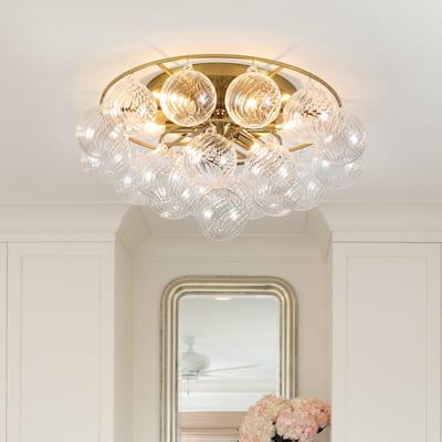 Mid-Century Modern 6-Light Ribbed Glass Globe Bubble Semi Flush Mount