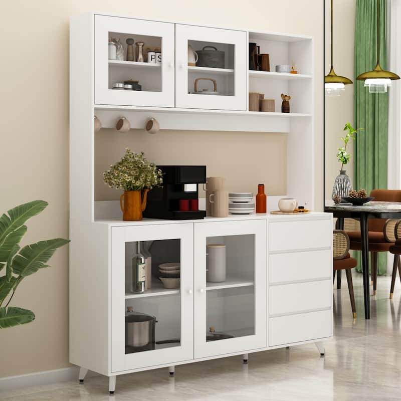 63"W 74.8"W Buffet with Hutch, Freestanding Kitchen Pantry