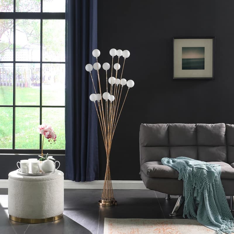 Metal Multi Arm Floor Lamp with 16 LED Frosted Shades Inline Switch - 18” x 18” x 61.5” (D x W x H)