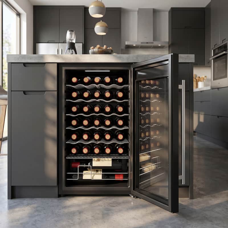 Wine Bar Cabinet with Mini Fridge Space & 34 Bottle Wine Cooler, 39" Coffee Bar Cabinet Freestanding Buffet Sideboard