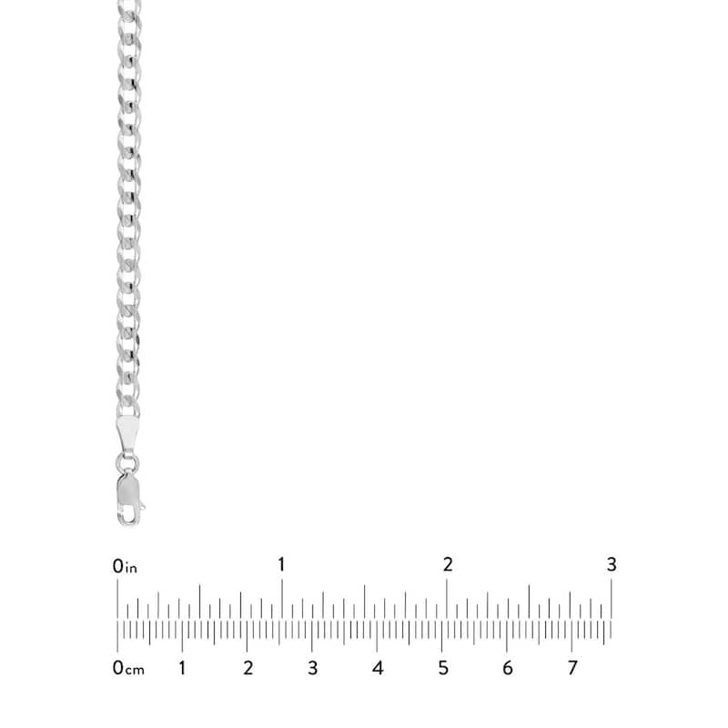 Curata 925 Sterling Silver Rhodium 4.4mm Light Curb Chain Necklace for Men (Lobster)