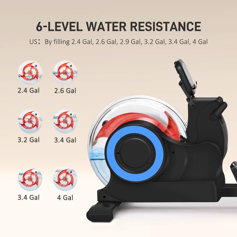 Soozier Foldable Water Rowing Machine with Wheels, LCD Monitor and Tablet Holder for Home Cardio Training, White