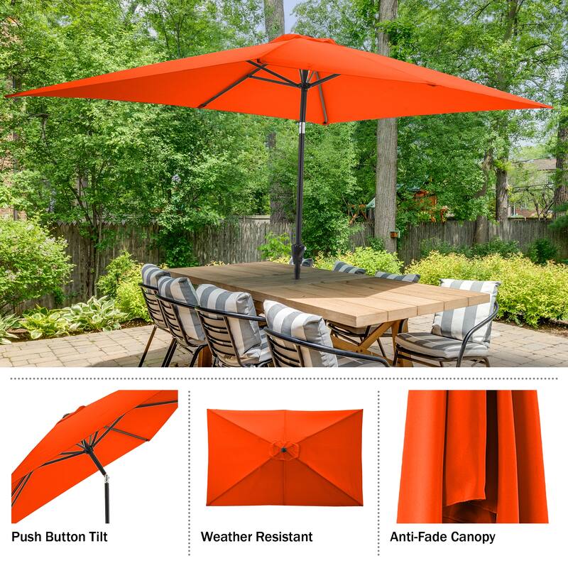 Rectangular Patio Umbrella - 10 Ft Easy Crank Sun Shade with Push Button Tilt by Pure Garden (Orange)