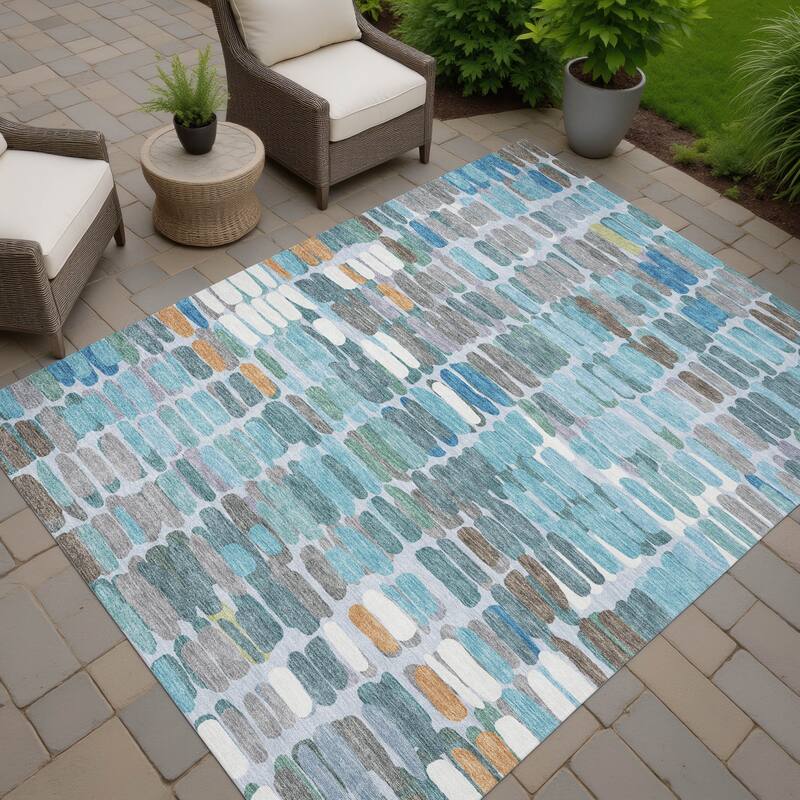 Machine Washable Indoor/ Outdoor Modern Caps Chantille Rug - Teal - 5' x 7'6"