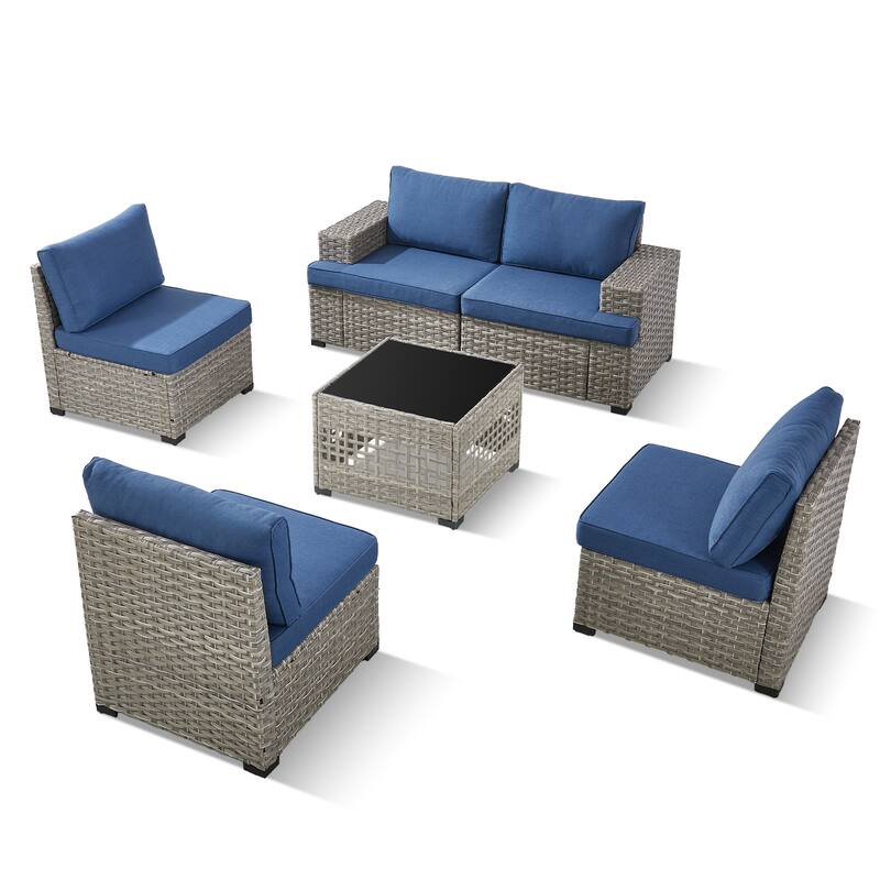 Pocassy Wicker Rattan Outdoor Sectional Sofa Patio Conversation Set