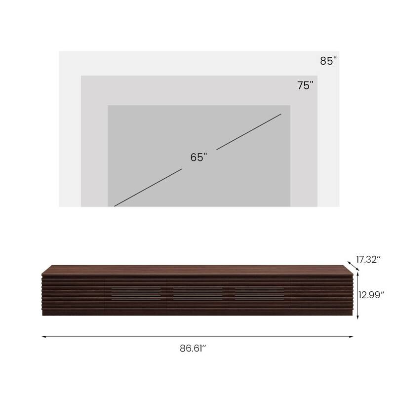 Minimalist TV Stand with Drawers，Solid Wood Media Console with Cabinets, Flip-down Door, Walnut Veneer, Fully-Assembled