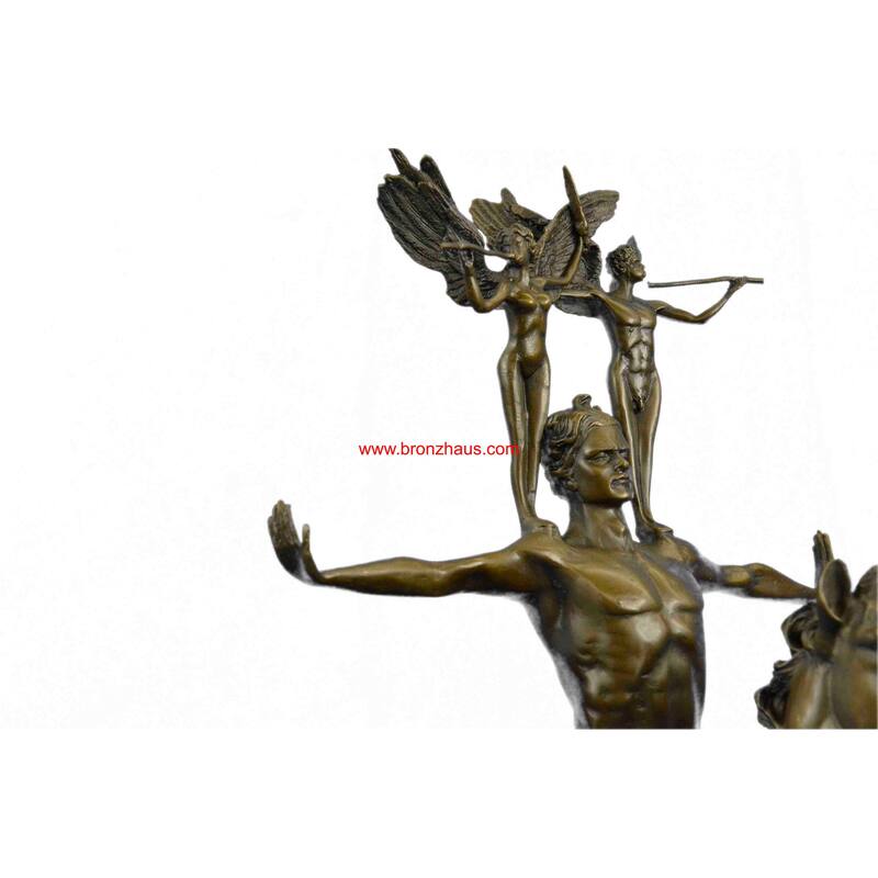 Signed Houdon Angels Announces Arrival Bronze Sculpture Statue Figure Figurine