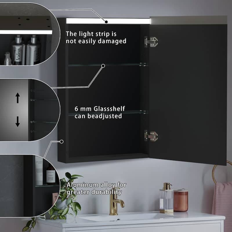 Bathroom LED Rectangular Aluminum Surface Mount Medicine Medicine Cabinet With Adjusted Glass shelves