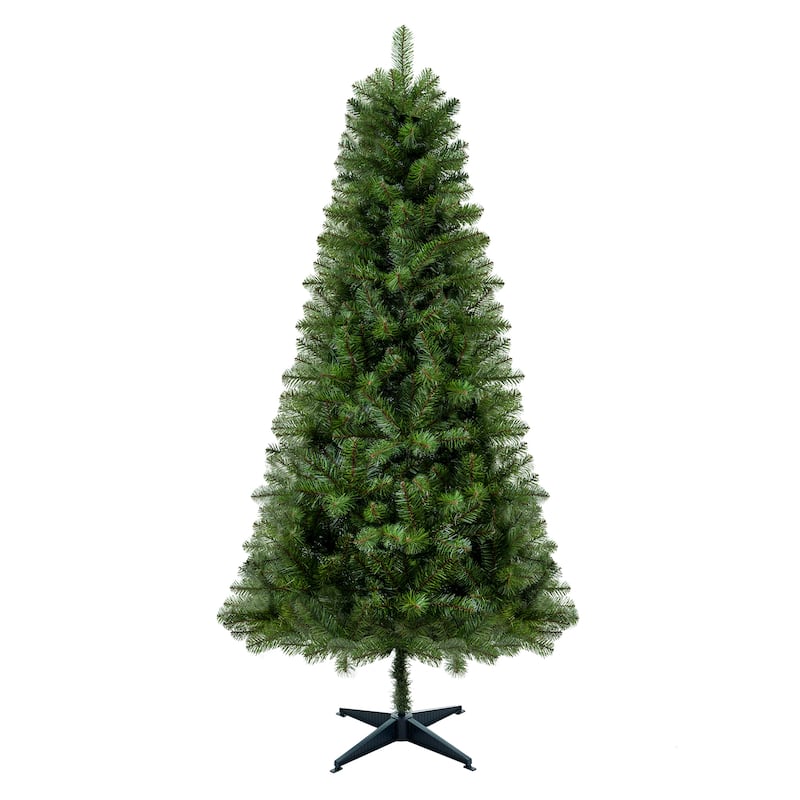 Unlit Artificial Christmas Tree - PVC Full Branches, Classic Green, Plastic Stand, Indoor Decor - Green