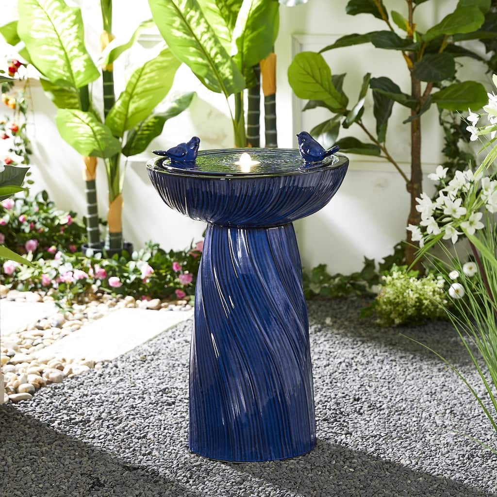 Glitzhome 24.75"H Twist Textured Pedestal Birdbath Outdoor Ceramic Fountain