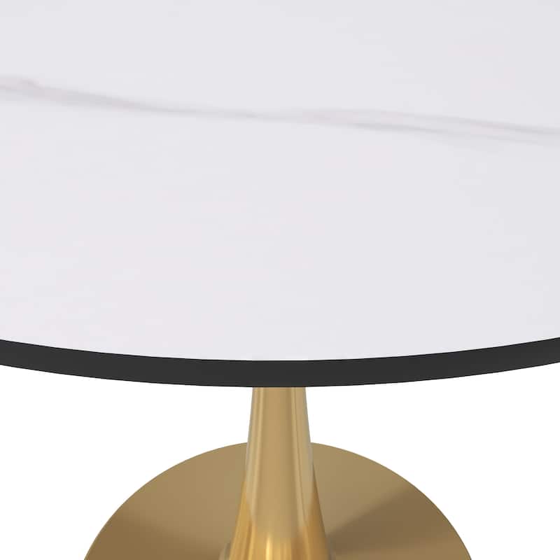 Bristol 31" Round Dining Table for 4 with Sintered Stone Tabletop in Gold Steel Base for Kitchen & Dining Room